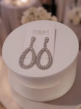 D'Bello Silver Teardrop Crystal Dangle Earrings